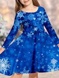 2-10T Kid Girl Crew Neck Long-sleeved Flower Casual Dresses