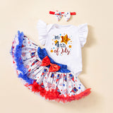 Baby Girls Party Flying Sleeves Independence Day Mesh Skirt 3 Pcs Set