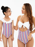 Family Matching Striped One-piece Swimsuit Parent-Child Swimwear