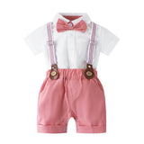Baby Boys Gentleman Short Sleeve Overalls Bow Tie 3 Pcs Set