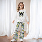 INS Girls Girls Print Sweater and Leopard Flared Pants Casual