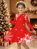 3-12Y Kid Girl Christmas Long Sleeve 3D Printed Dresses