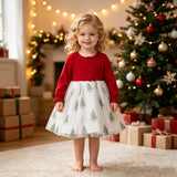 1-6Y Kid Baby Girl Christmas Green Red Party Dresses