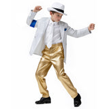 3-12Y Kid Mike Jackson Stripe Gold Stage Costume 4 Pcs Set