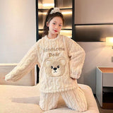 Kid Girl Autumn Winter Thickened Cute Coral Velvet Warm Flannel Pajamas