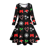 3-8Y Kid Girl Spring  Printed Long-sleeved Christmas Dresses