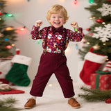 6M-8T Kid Baby Boy Overalls Christmas Suit 4 Pcs Set