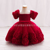 6M-6T Kid Baby Girls Princess Flower Bubble Sleeve Banquet Dress