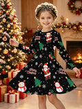 3-12Y Christmas Girls Autumn and Winter Long Sleeve 3D Printing Dress