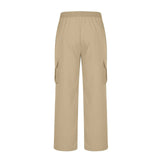 Boys Straight Elastic Waist Loose Lace-up Casual Pants Fashion Solid Color Pocket Tooling Trousers