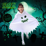 Girl White Ghost Glows Grimace Cloak Halloween Cosplay Party Costume