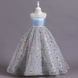 4-14Y Kid Girl Princess Flower Wedding Embroidered Piano Performance Dress