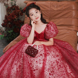 Kid Baby Girl Red Pompous Host High-end Luxury Dresses