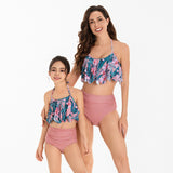 Parent-child Swimsuit High Waist Bikini Sexy Split New Bikini Mother and Daughter Ruffle Leaf Swimsuit