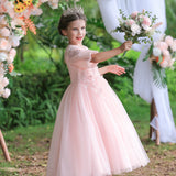 Kid Girl Lace Wedding Long Tutu Flower Princess Dresses