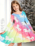 2-10T Kid Baby Girl Fashionable Foreign Pony Poly Print Cute Casual Dresses