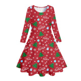 3-8Y Kid Girl Spring  Printed Long-sleeved Christmas Dresses