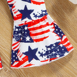 Kid Baby Girl American Independence Day Star Printing Short Sleeve Flared 2 Pcs Set