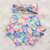 Easter Baby Girls Flying Sleeve Romper Rabbit Egg 3 Pcs Set