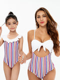 Family Matching Striped One-piece Swimsuit Parent-Child Swimwear