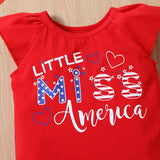 Kid Baby Girl Suit Summer Alphabet Flying Sleeve Independence Day Flag 2 Pcs Set