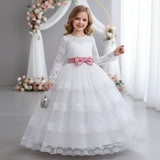 Princess Dress Dress Long Sleeve Lace Mesh Dress Bow Dress