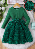 2-8Y Kid Baby Girls Solid Color Rose Flower Princess Dresses