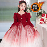 Kid Girls Velvet Evening Host Princess Autumn Dresses