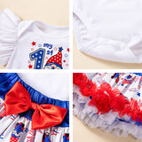 Baby Girls Party Flying Sleeves Independence Day Mesh Skirt 3 Pcs Set