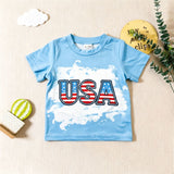Independence Day Kid Baby Boy Summer Blue USA Letter Print 2 Pcs Set