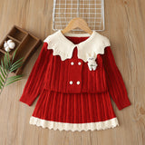 1-6T Kid Baby Girls Knitted Lapel Cardigan Cartoon Suits 2 Pcs Set
