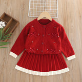 1-6T Kid Baby Girls College Bow Knitted Suit 2 Pcs Set