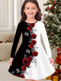 New Christmas Girls Christmas Theme Printed Crew Neck Dress
