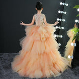 Kid Girls Evening Princess Trailing Wedding Tutu Host Dresses