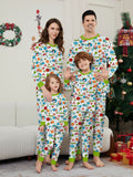 Family Matching Digital Print Christmas Lights Ball Snowman Pajamas