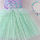 Kid Girl Flying Sleeve Suspender Mesh Sequins Mermaid Princess Dresses