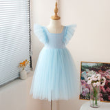 1-5T Kid Baby Girls Flying Sleeve Flower Performance Dress