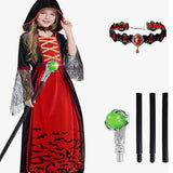 Halloween Vampire Costume Witch Horror Costume Queen Scepter Hooded Dress