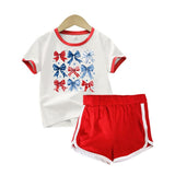 Kid Baby Boy Girl Trendy Casual  Independence Day Short Sleeves  Shorts 2 Pcs Set