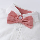 Baby Boys Gentleman Short Sleeve Overalls Bow Tie 3 Pcs Set