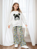 INS Girls Girls Print Sweater and Leopard Flared Pants Casual