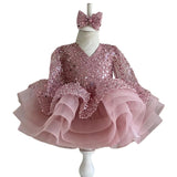 Kid Girls Princess Pink Sequin Long Sleeve Dresses