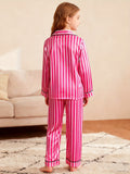 5-12Y Kid Girl Pajamas Autumn Winter Satin Long-sleeved Loungewear Pajamas