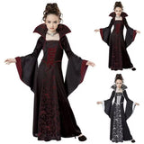 Halloween Children's Costume Witch Uniform Medieval Vintage Lace-Up Collar Flared Sleeve Long Dress