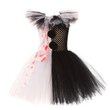 Halloween Soul-broken Clown Dress Blood-stained Black and White Color Matching Girl Cosplay