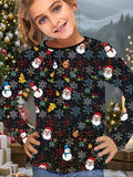 2-12T Kid Girl Cute Casual Fashion Christmas Print Long Sleeve T-shirt