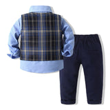 6M-5Y Kid Baby Boy Banquet Party Gentleman Plaid Suits 2 Pcs Set