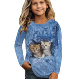 Casual Versatile Trend Animal Digital Printing Girls Crew Neck Long Sleeve T-Shirt