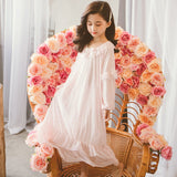 Kid Girl Cute Nightdress Pink Long-sleeved Bow Soft Mesh Gauze Pajamas