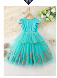 Jasmine Jasmine Princess Dress Lake Blue Sequin Short Sleeve Tutu Girls Halloween Cos Dress